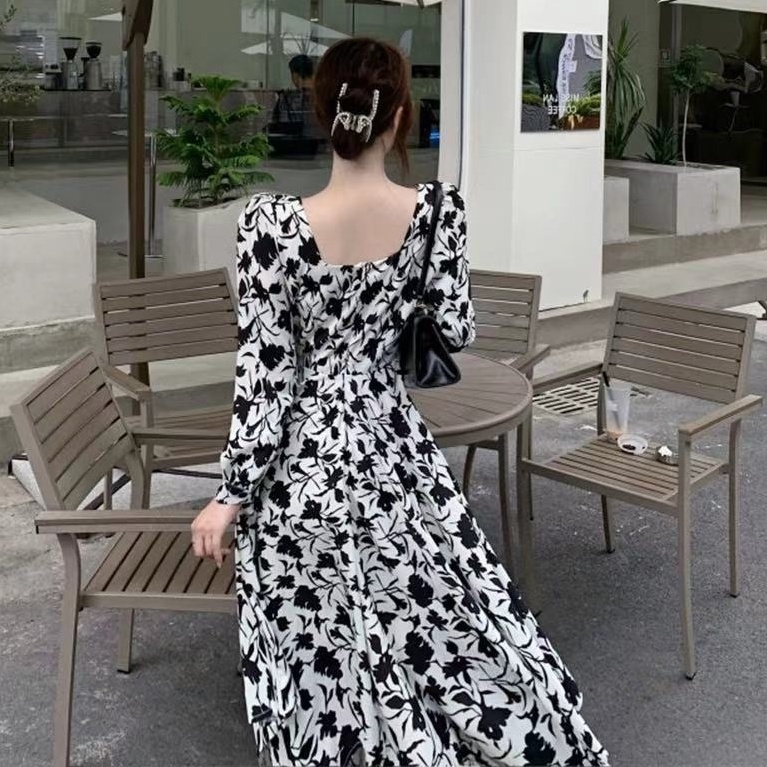 Đầm hoa dáng dài thời trang mùa thu phong cách Hàn Quốc cho nữ