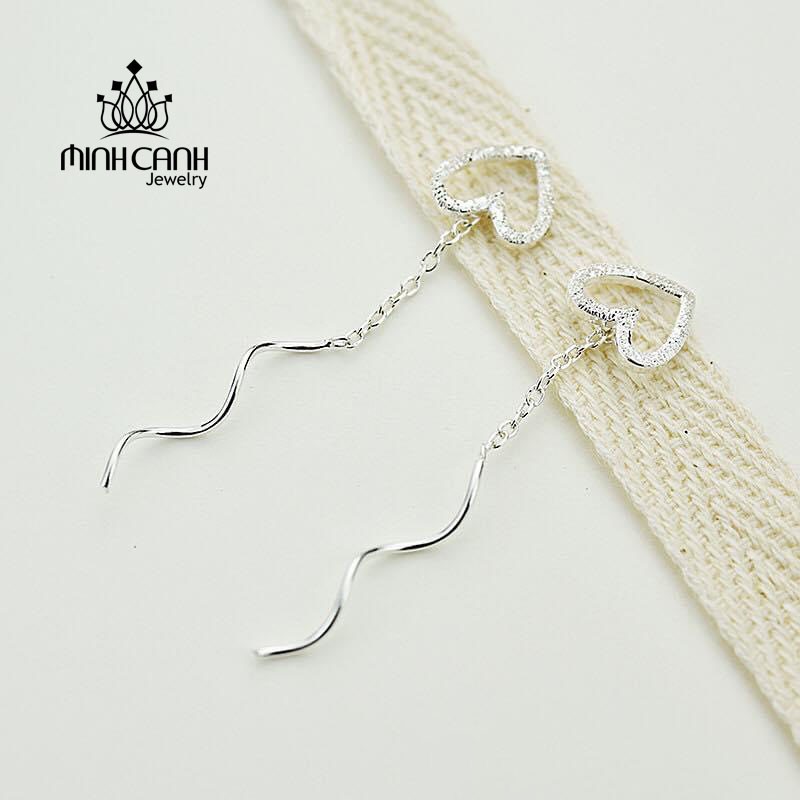 Hoa Tai Bạc Ta Trái Tim Dáng Dài - Minh Canh Jewelry