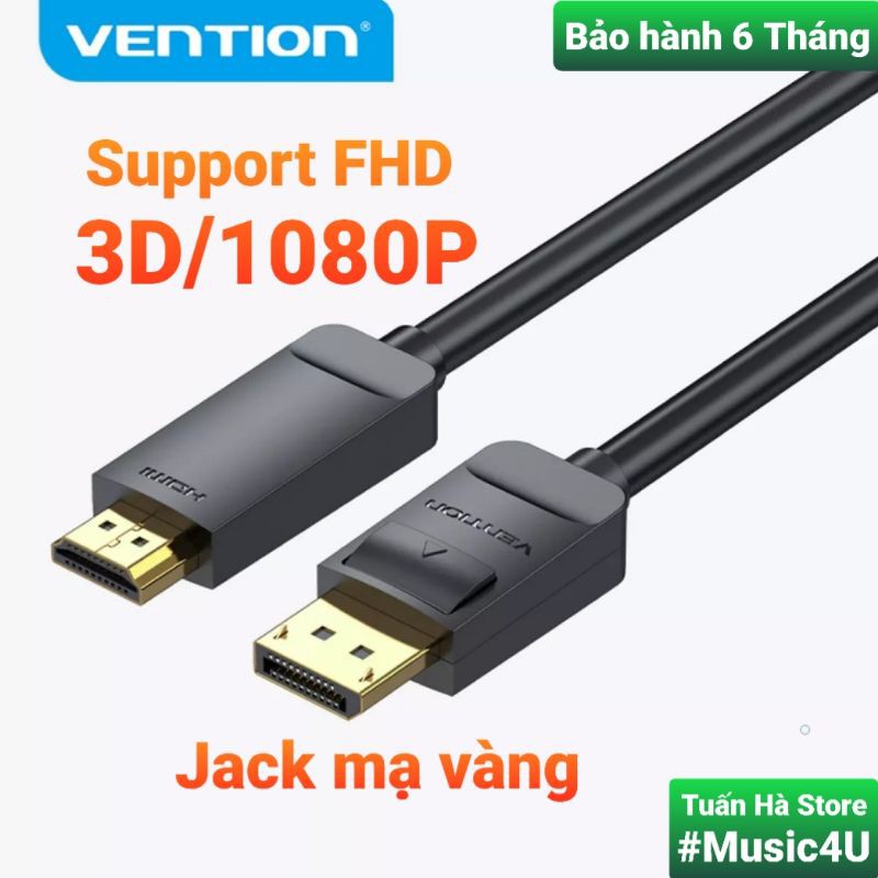 Cáp chuyển đổi Displayport sang HDMI Vention, hỗ trợ 3D, Full HD 1080P [Music4U]