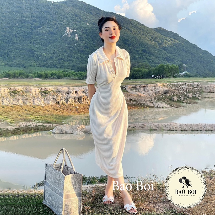 Váy polo chun eo sang chảnh chất liệu dày dặn cao cấp - Đầm nữ dáng dài tạo điểm nhấn cho nàng - Bảo Bối Clothing
