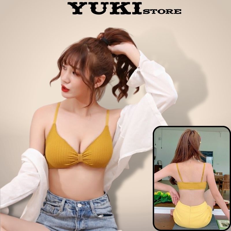 Áo bra thắt nơ chất cotton không gọng đệm mỏng nâng ngực YUKI STORE 308