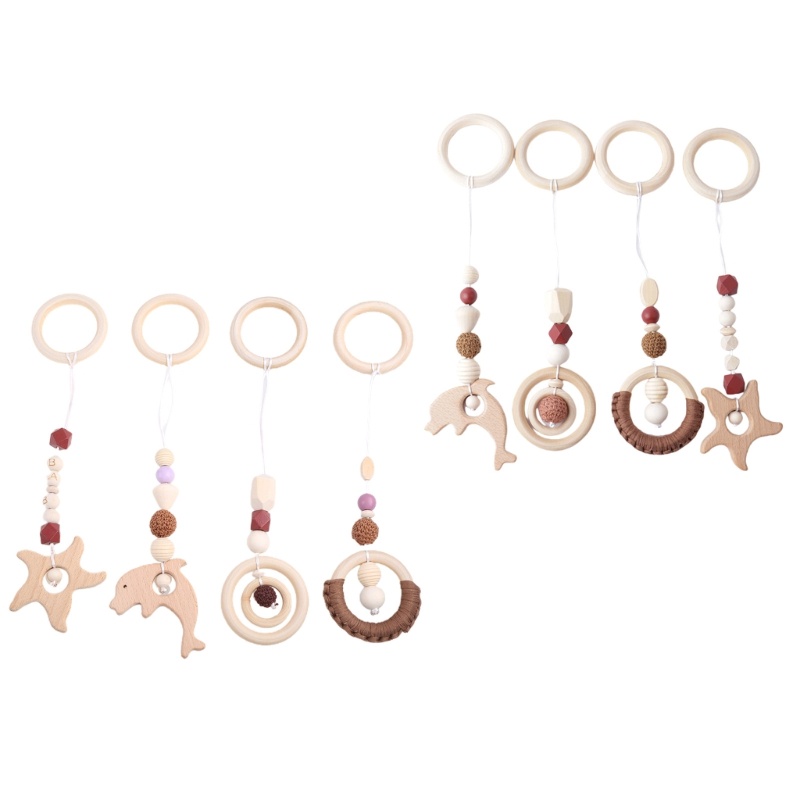 Bộ 4 Đồ Chơi Bằng Gỗ Sồi Toàn Diện Trang Trí Xe Đẩy Em Bé