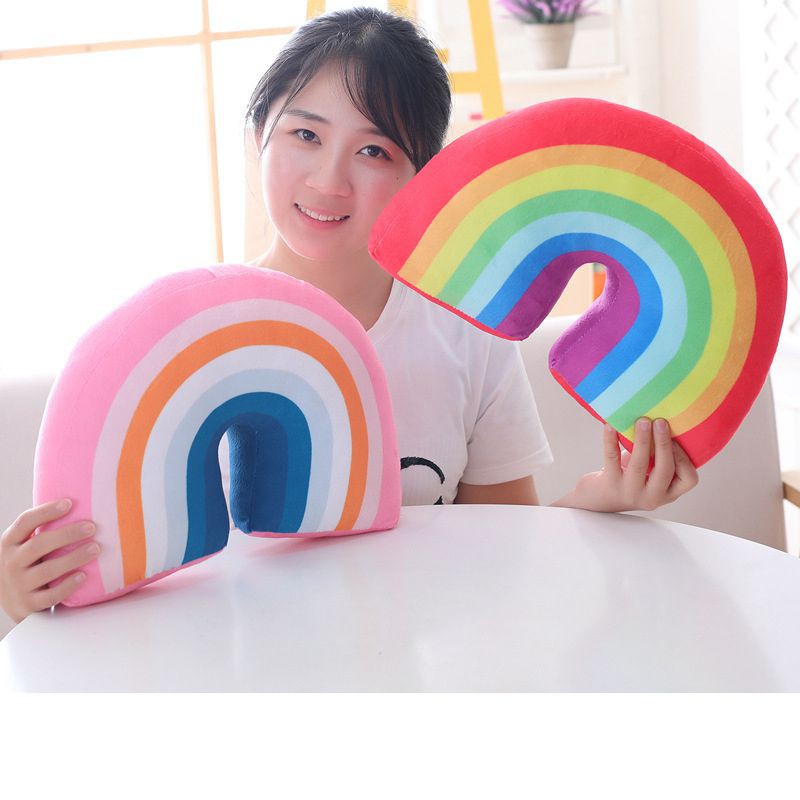 Lovely Rainbow Shaped Pillow Plush Dolls Soft Stuffed Toy Back Cushion Xmas Gift