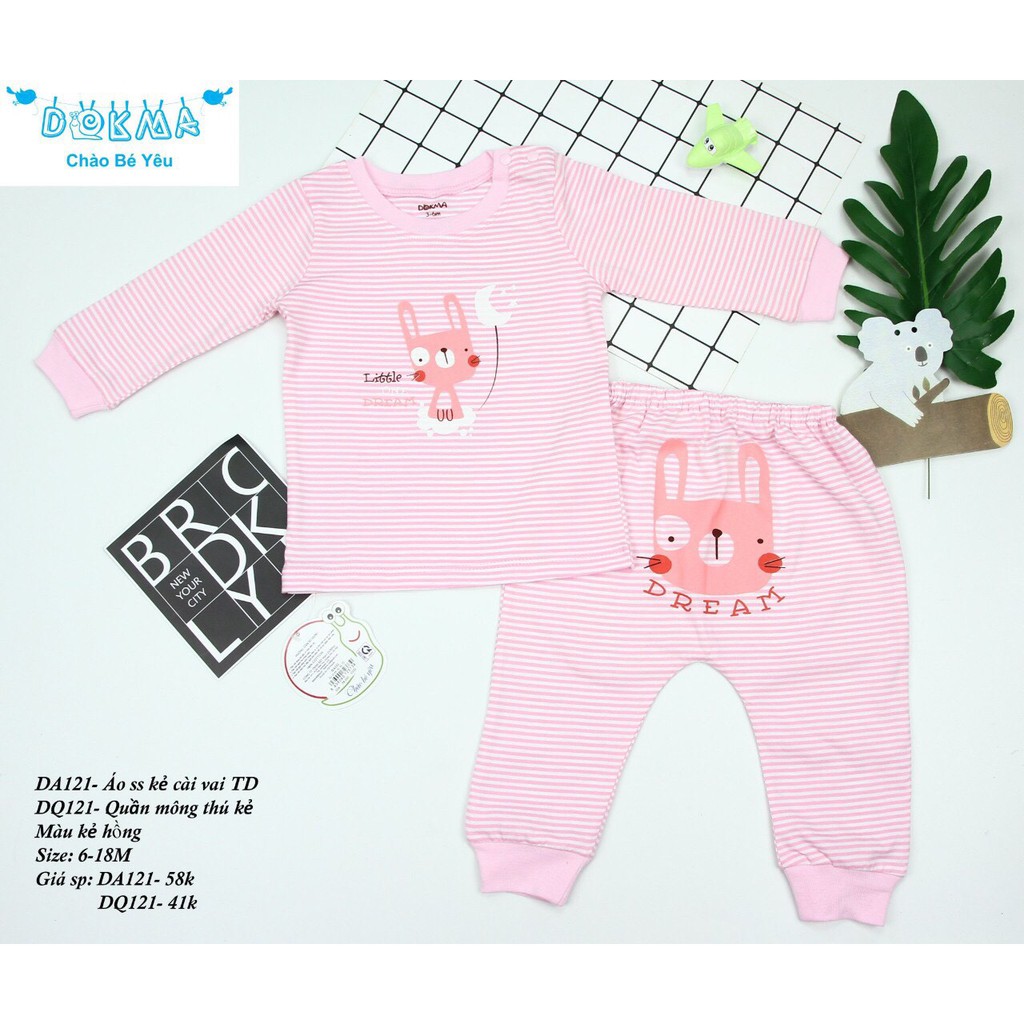 Dokma - Bộ ss dài tay vải mỏng cài vai kẻ (6-18m) DA121