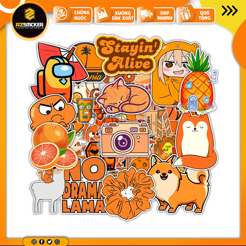 Sticker Dán Mũ Bảo Hiểm Màu Cam Chống Nước Cắt Sẵn Từng Hình | STK46 | Hình Dán Trang Trí Sticker Cute Dễ Thương