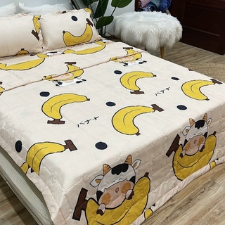 Bộ Chăn Hè Ga Gối Cotton Poly Combo 5 món ( Mẫu bò chuối )
