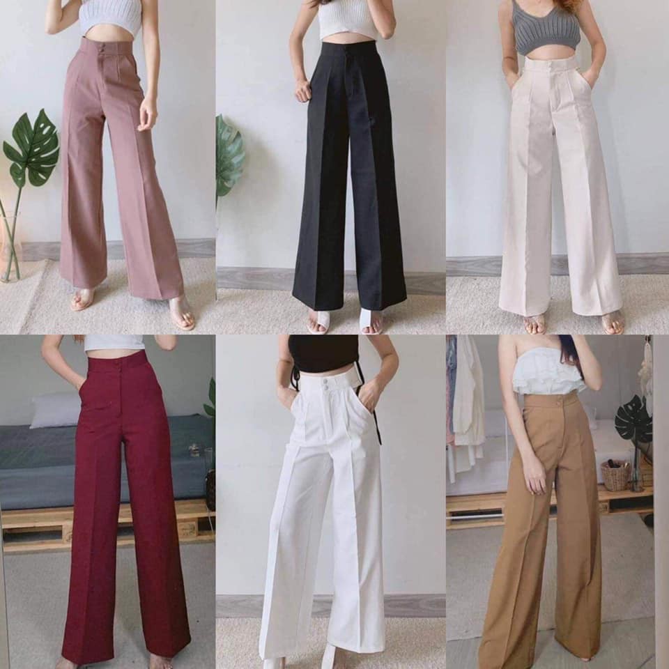 (HÌNH THẬT+VIDEO) Quần suông cạp lưng cao khóa trước 2 cúc màu trắng đen - quần tây nữ ống rộng siêu hách dáng | BigBuy360 - bigbuy360.vn