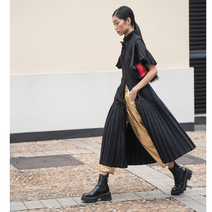 Váy dài xếp ly cổ sơ mi AIONAH Hanoia