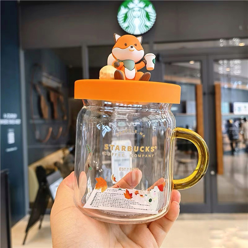 Ly cốc thủy tinh Starbucks sóc đỏ Dung tích 420ml