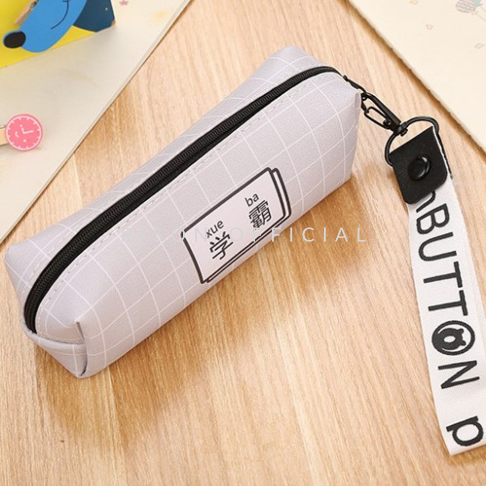 Hộp bút Hình vuông chữ trung có dây đeo Pison, bao bút họa tiết dễ thương da PU 18.5*7.5*5cm – PVN1791 – 1 cái