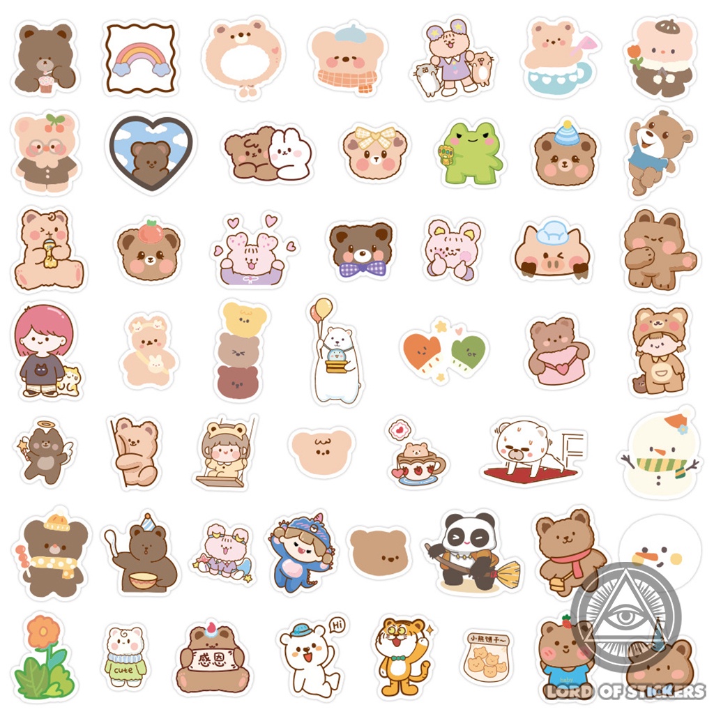 Set 100 Nhãn Dán Hoạt Hình Gấu Dễ Thương Sticker Cute Phong Cách Hàn Quốc Trang Trí Mũ Bảo Hiểm, Laptop, Vali, Xe, Sổ