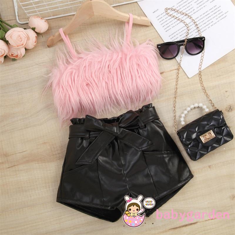 Bộ Áo Hai Dây Không Tay Bằng Vải Lông Kèm Quần Ngắn Lưng Thun Dành Cho Bé Gái 1-6 Tuổi