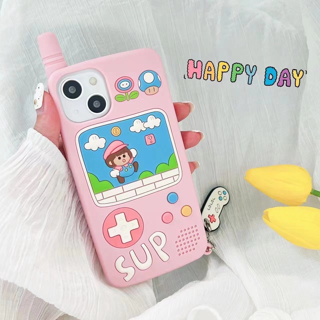 Ốp Điện Thoại Mềm Chống Sốc Họa Tiết Máy Chơi Game Hoạt Hình Cho iPhone 6 7 8Plus X XS XR 11 12 13promax Plus add pendant to prevent falling