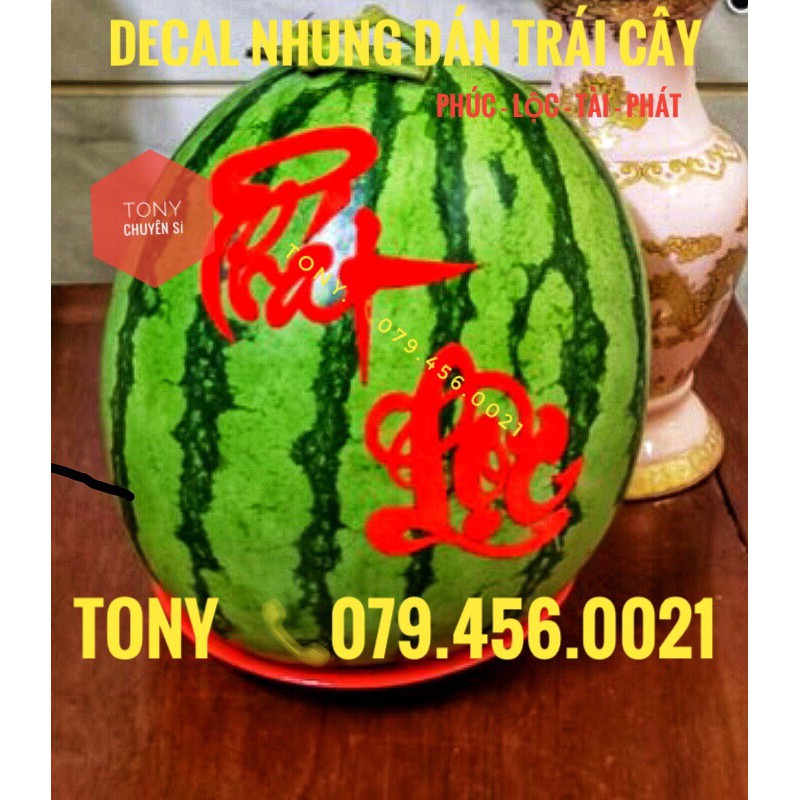Chữ nhung thư pháp PHÚC - LỘC - PHÁT - TÀI dán dưa hấu & bưởi trang trí Tết  - TONY HOUSE