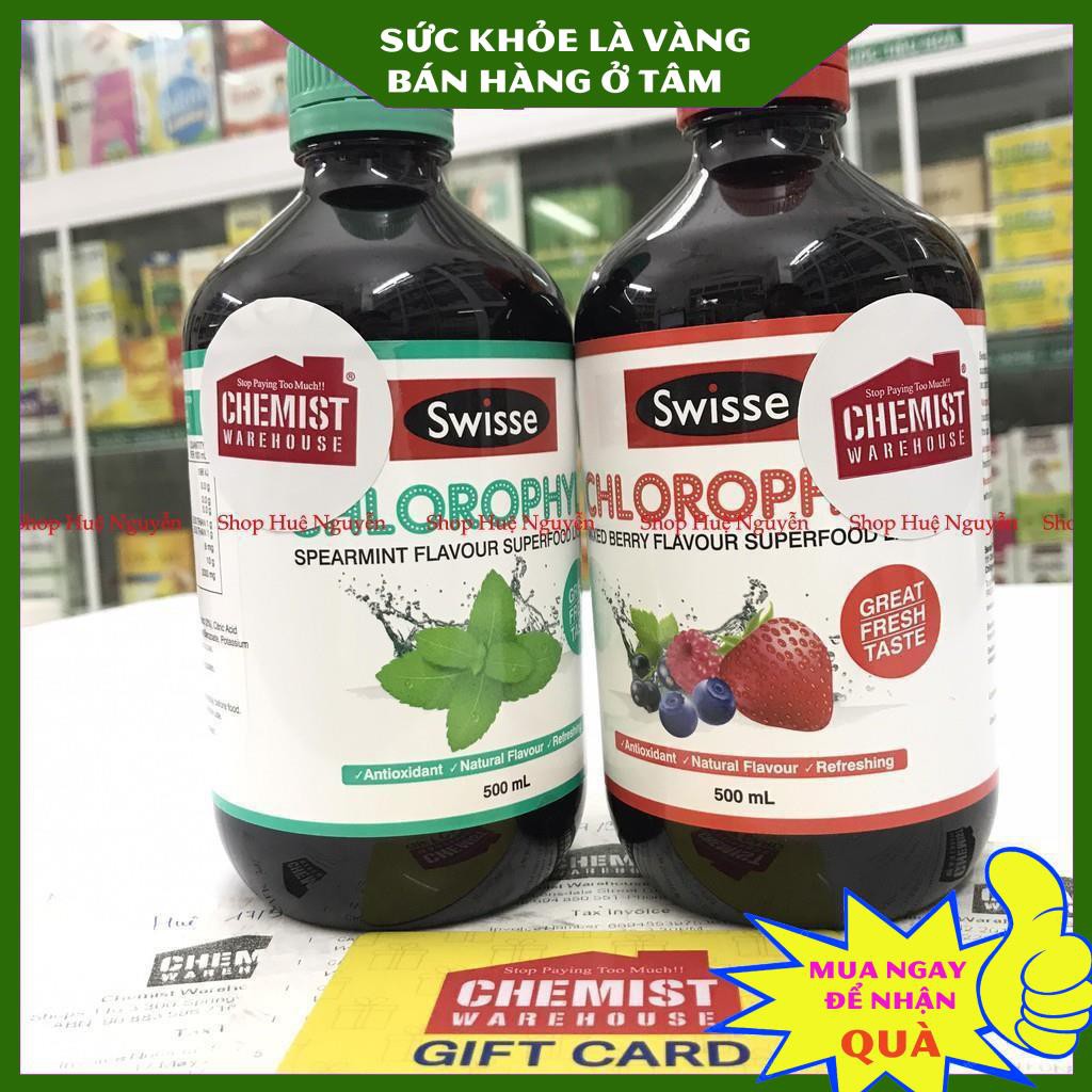 Nước diệp lục Swisse Chlorophyll Spearmint 500ml, 2 vị dâu tây và bạc hà của Úc hỗ trợ thanh lọc, thải độc cơ thể