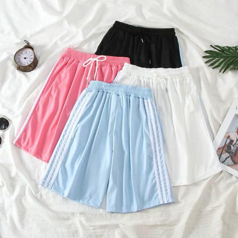 Quần Short Đùi 3 Sọc RAINBOW Unisex [FREESHIP]  Shorts ống rộng cạp chun trơn màu ĐEN | TRẮNG | XANH Ulzzang N05