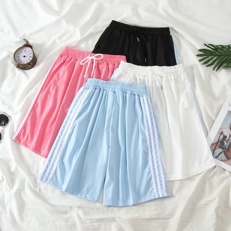 Quần Short Đùi 3 Sọc RAINBOW Unisex [FREESHIP] 🌸 Shorts ống rộng cạp chun trơn màu ĐEN | TRẮNG | XANH Ulzzang N05