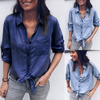 Áo sơ mi denim dài tay phong cách trẻ trung dành cho nữ