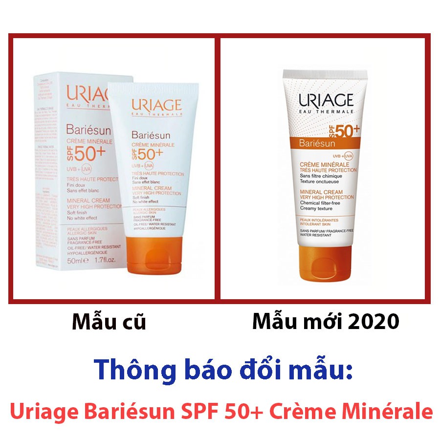 [Quà tặng] Kem chống nắng bảo vệ da tối đa Uriage Bariésun SPF 50+ Crème Minérale 50ml