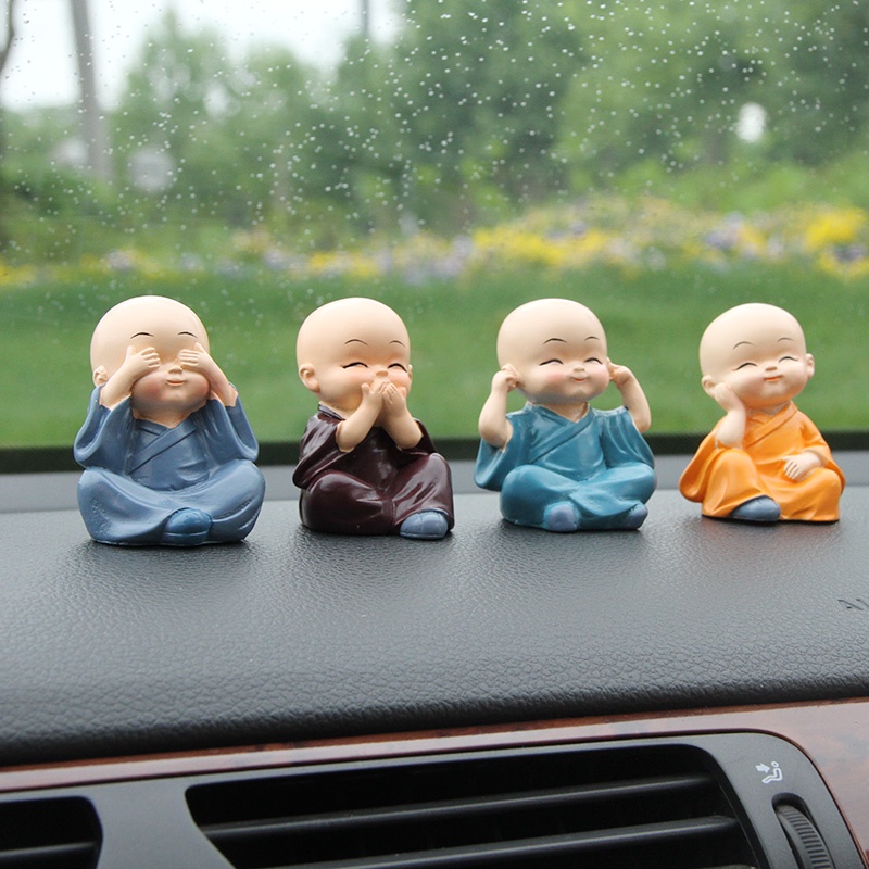 Bộ Tượng Chú Tiểu Hòa Thượng Tứ Không - Phật Phong Thủy Mini 4 Tư Thế, Trang Trí Xe Hơi, Để Bàn Làm Việc