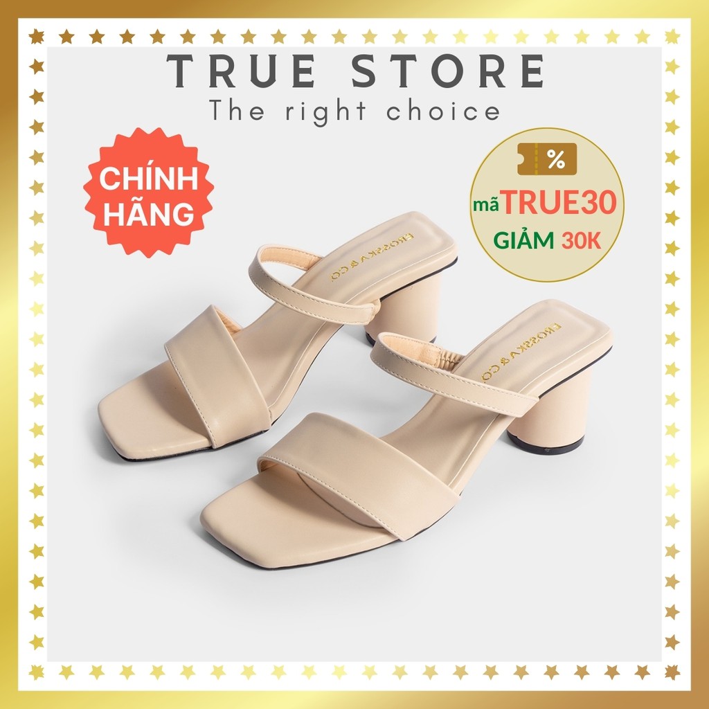 Giày cao gót 5cm mũi vuông đế trụ quai dây bảng, phong cách công sở, đi chơi, dự tiệc đều đẹp màu kem, True Store,MS1126