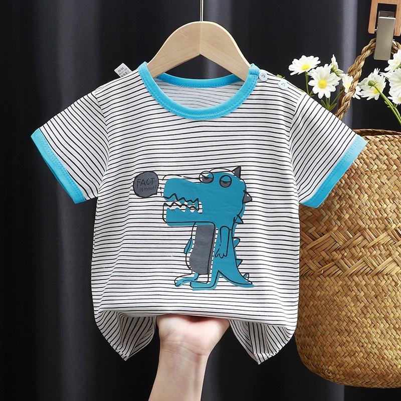 Áo thun cotton cổ tròn tay ngắn thoáng khí in họa tiết hoạt hình phong cách Hàn Quốc thời trang mùa hè thích hợp cho bé