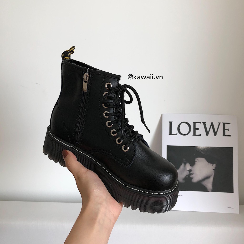 [Có sẵn] ZIP BOOTS - GIÀY CỔ CAO KHÓA KÉO CAO CẤP đế 5cm Kawaii.vn (Ảnh thật shop tự chụp)