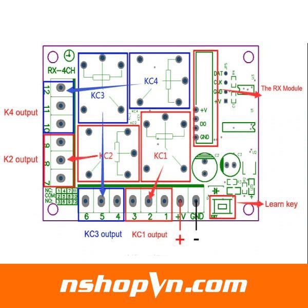 Bộ điều khiển RF 315Mhz 12VDC 4 kênh (Không kèm remote)