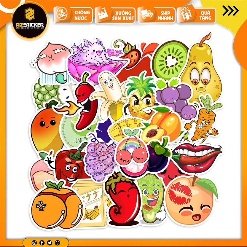 Sticker Chủ Đề Hoa Quả | Sticker Chống Thấm Nước  , Chống Bay Màu Dán Nón Bảo Hiểm  , Dán Điện Thoại