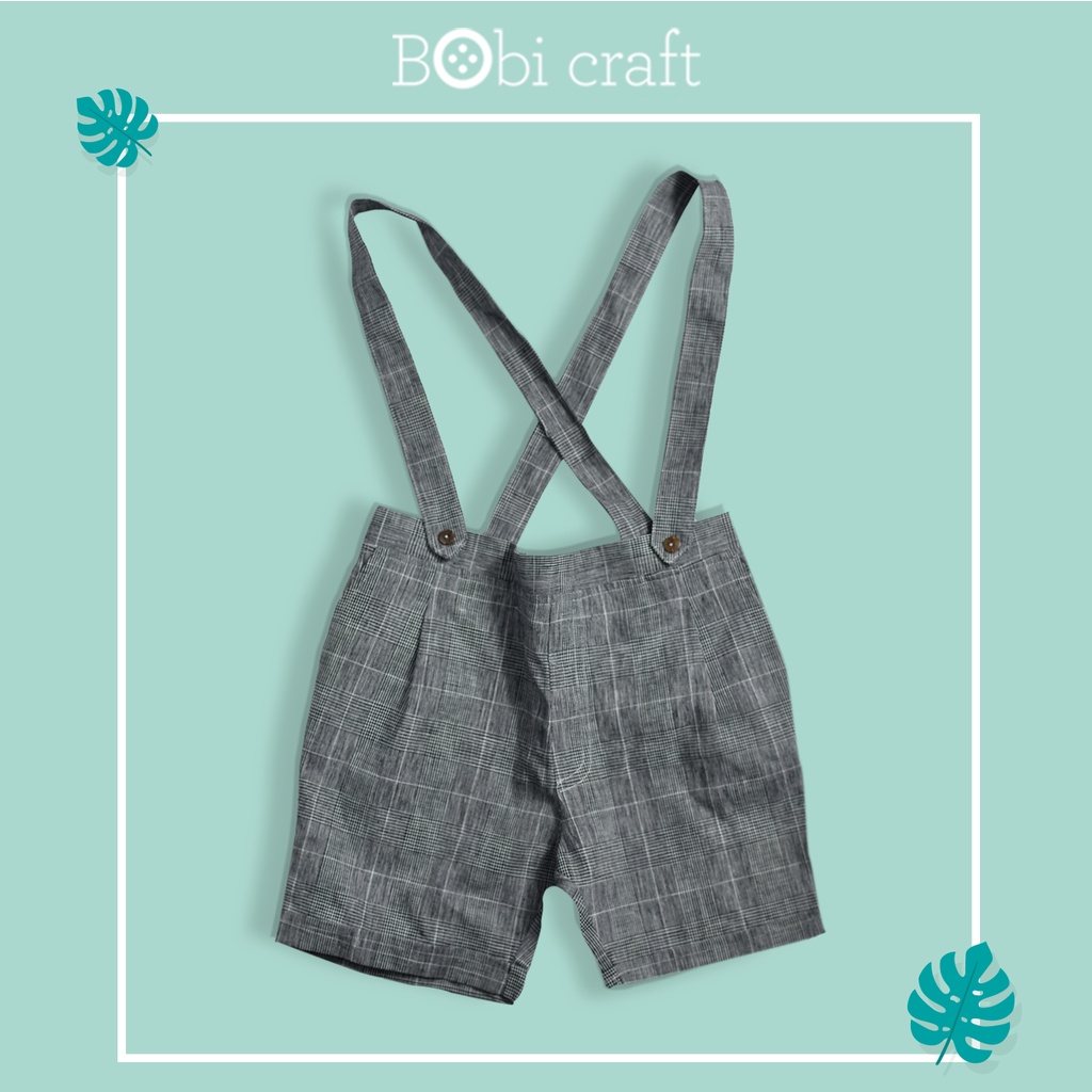 Quần yếm bé trai caro Bobi Craft - Cotton hữu cơ organic an toàn