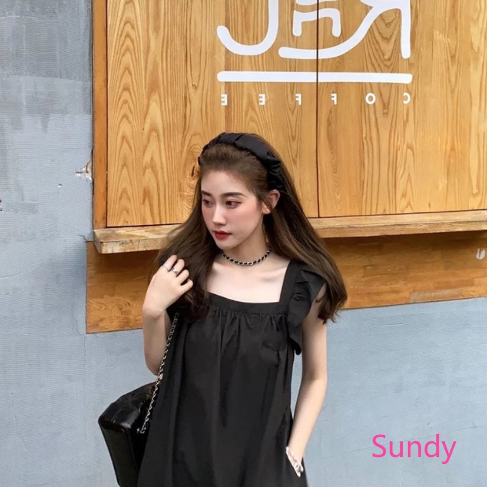 Đầm Cổ Vuông Dáng Rộng Màu Trơn Thời Trang Mùa Hè Hàn Quốc Plus Size Cho Nữ