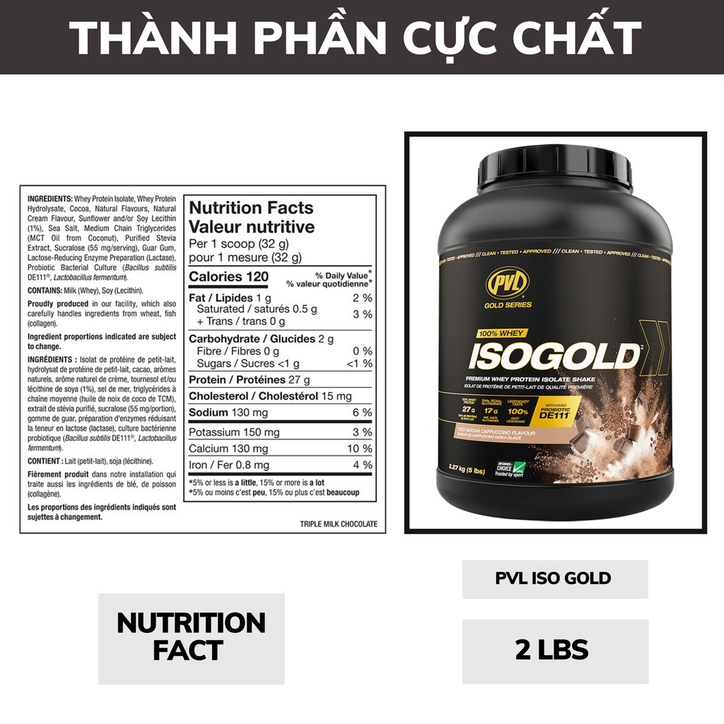 Hủ 2lbs - ISO GOLD - SỮA TĂNG CƠ SIÊU TINH KHIẾT - Có thêm probiotic hỗ trợ tiêu hoá và hấp thu tốt hơn - Hủ nhỏ 2lbs