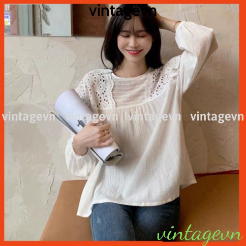 Áo babydoll tiểu thư A259 bèo ren vai quảng châu Thời trang Xmin HIHISHOPHAHA