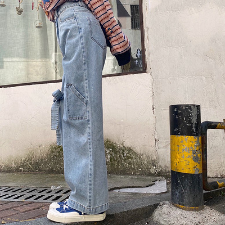 Sale 69% Quần jeans nữ ống rộng lưng cao thời trang, blue,S Giá gốc 639000đ - 56C24-1