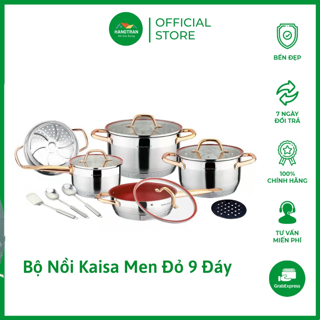 Bộ Nồi Kaisa Villa Rose Gold Tráng Men Đỏ 9 Đáy Cao Cấp -   Gia Dụng Gia Đình