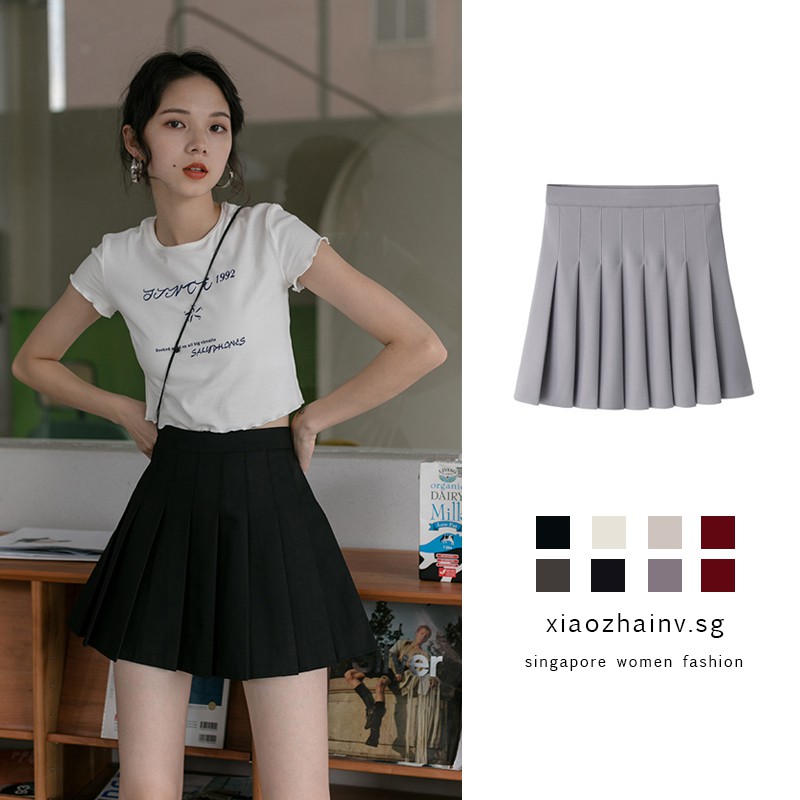 Xiaozhainv Chân Váy Ngắn Lưng Cao Họa Tiết Sọc Caro Phong Cách Hàn Quốc