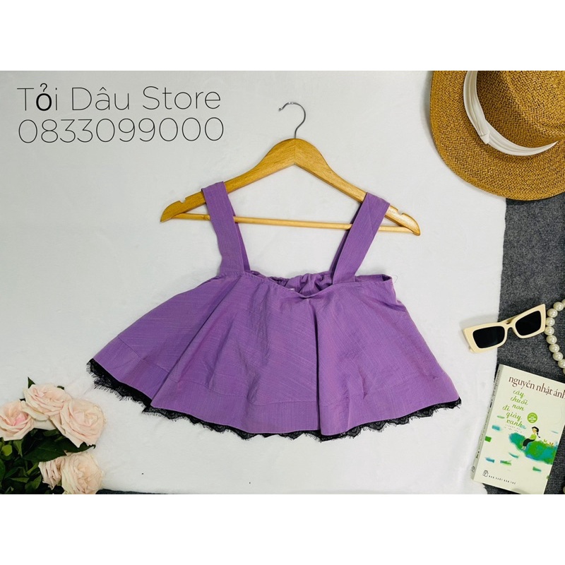 Set bộ áo hai dây croptop hai lớp và quần dài ống suông