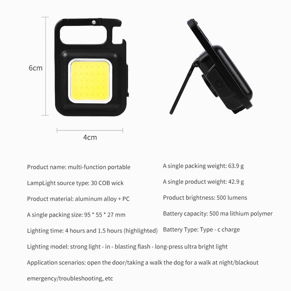 Đèn LED COB Mini Thiết Kế Nhỏ Gọn Kèm Móc Treo Chìa Khóa Tiện Dụng Cho Dã Ngoại / Công