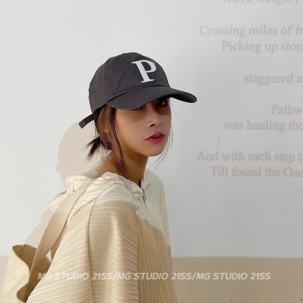 Mũ lưỡi trai MG STUDIO thêu chữ P có 5 màu tùy chọn