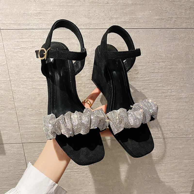 Sandal đế xuồng nơ đá gót cao 8cm size 34/40   220621