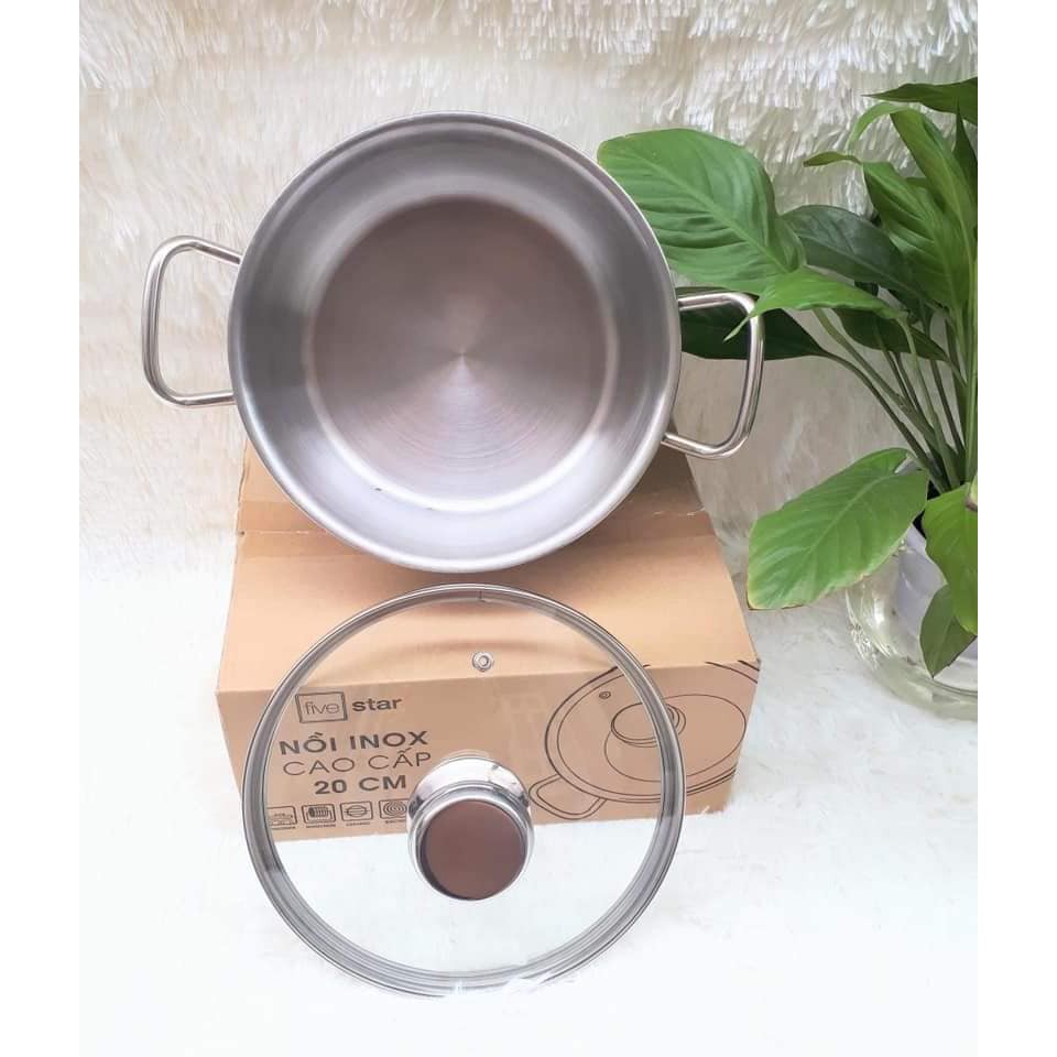 Nồi inox 3 đáy FiveStar size 20,24cm vung kính, hàng chính hãng