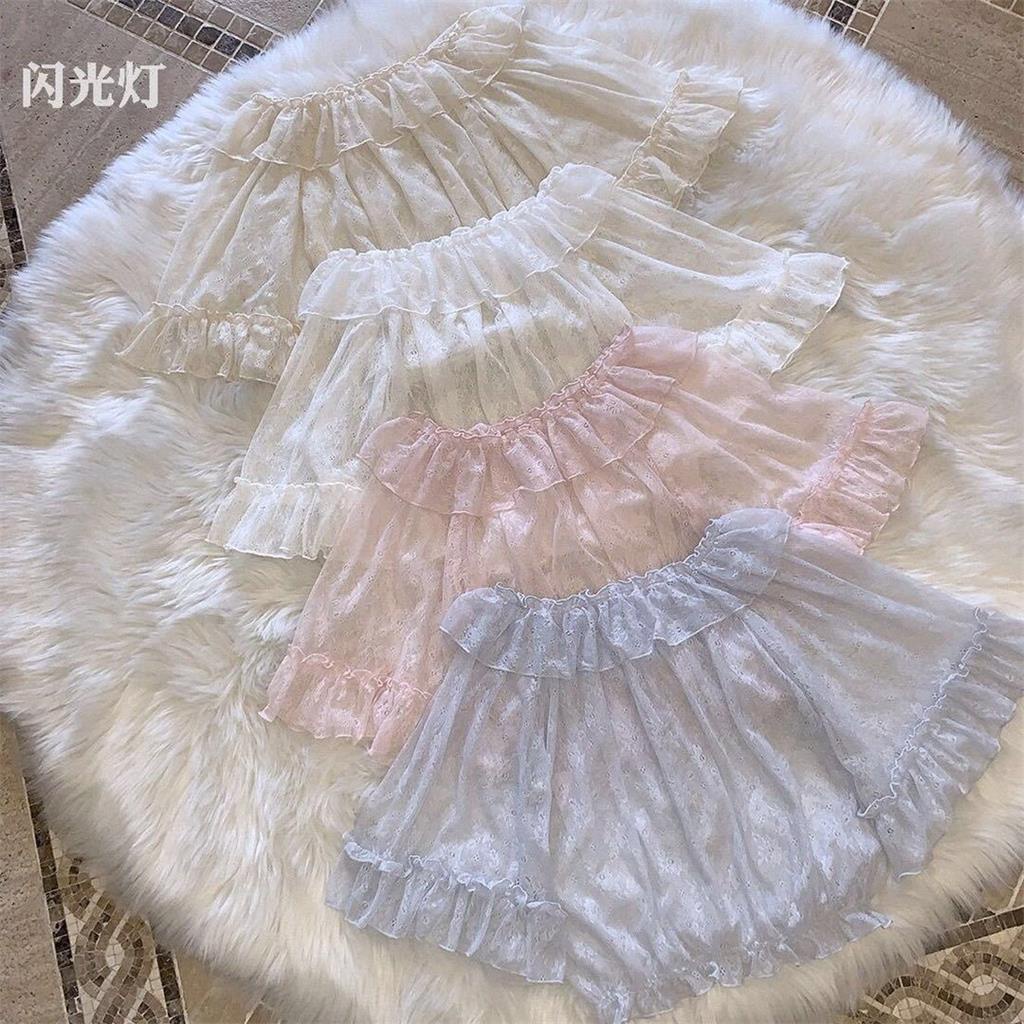 Áo sơ mi tay ngắn phối ren lưới mềm mại phong cách lolita 2020