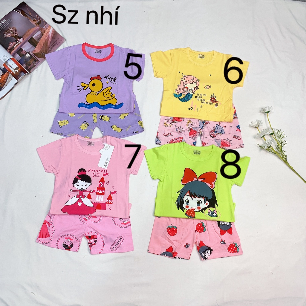 (8-15KG)Bộ cộc tay xuất Hàn cotton lạnh Quảng Châu cho bé gái sz nhí (55-60-65)- Bảng màu 2022