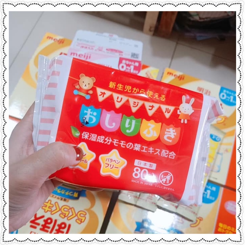 Khăn giấy ướt Meiji cho bé 80 tờ hàng Nội Địa Nhật Bản siêu mềm mại không màu, không mùi, không kích ứng