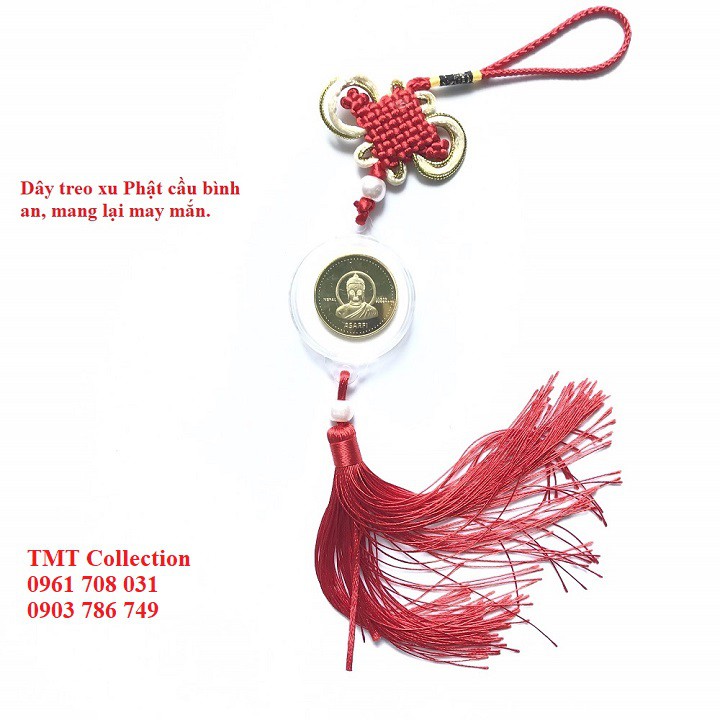 Dây treo xu hình Phật Nepal màu đỏ hoặc vàng, tặng kèm túi gấm Long Phụng - TMT Collection - SP001052