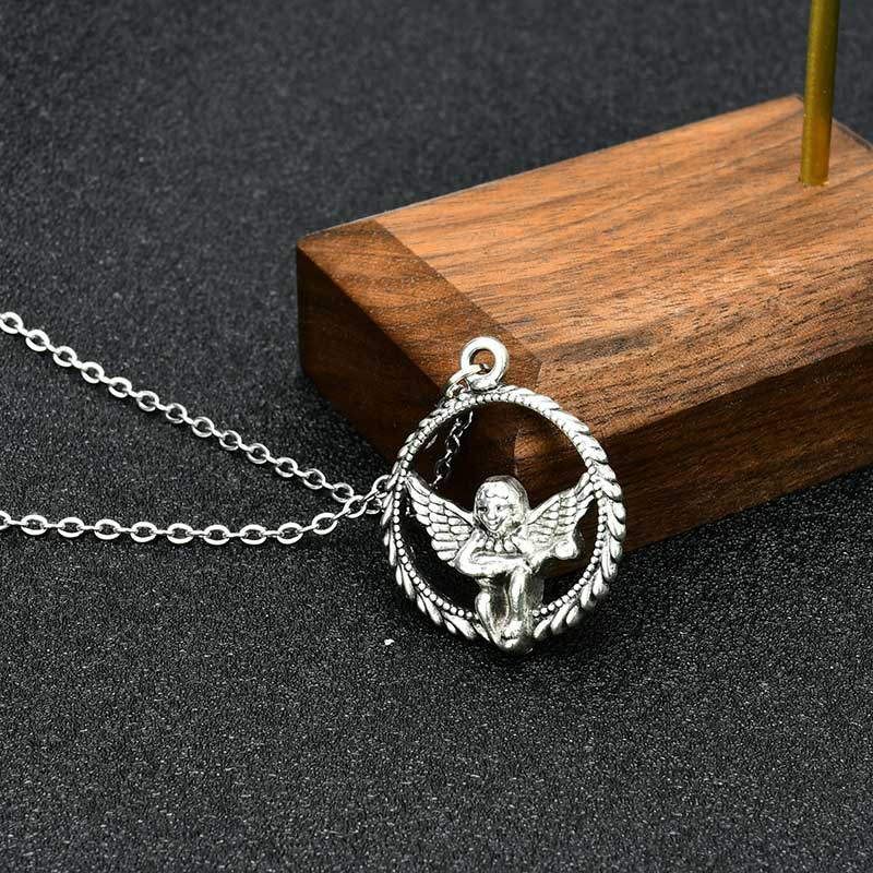 XiaoboACC Dây Chuyền Phối Mặt Hình Thiên Thần Bằng Thép Titan Phong Cách Hiphop Hàn Quốc
