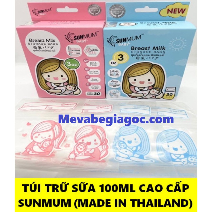 (Made in Thailand) 5 - 30 TÚI TRỮ SỮA CAO CẤP KHÔNG MÙI KHÓA ZIP AN TOÀN 100ML SUNMUM