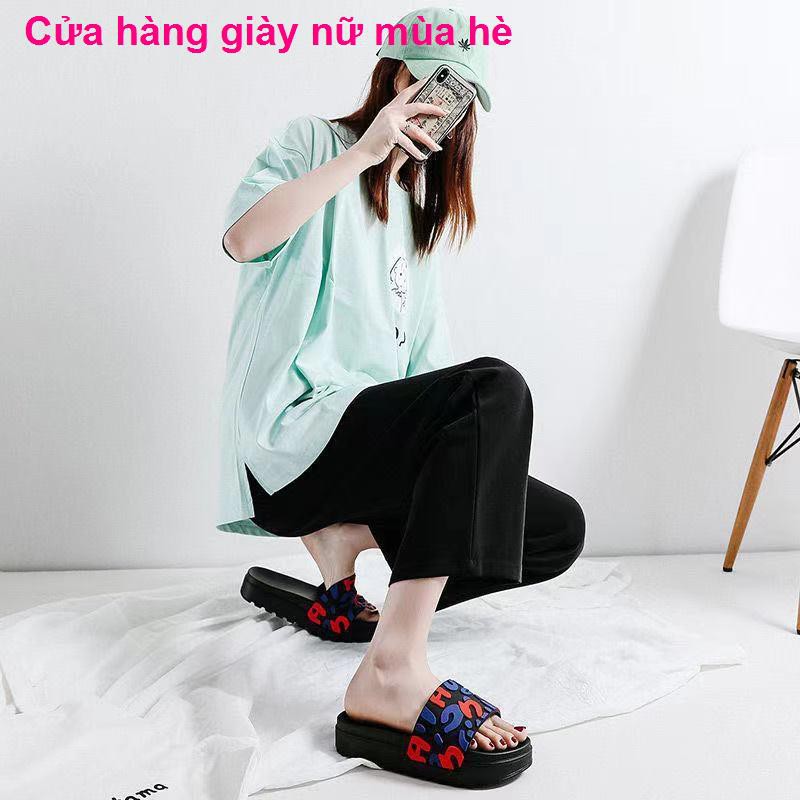 Fashion platform sandal đế xuồng và dép đi trong nhà nữ 2021 Mùa hè lưới màu đỏ Giày biển bánh xốp không trơn t