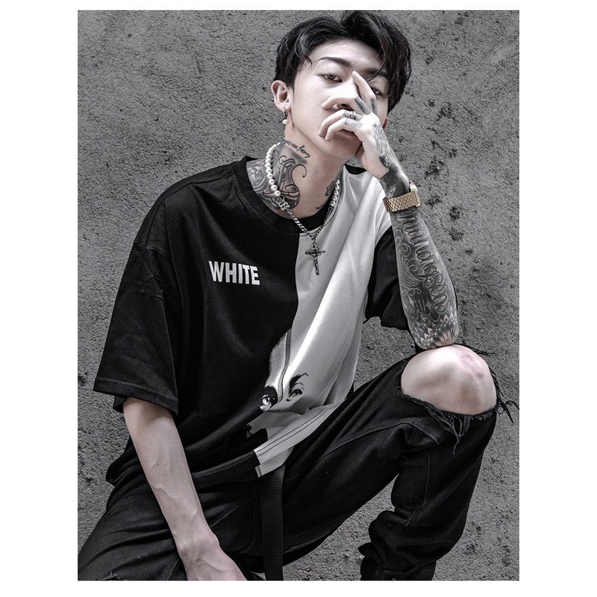 Áo thun unisex nam nữ phối 2 màu trắng đen B&amp;W dáng unisex form rộng tee phông tay lỡ basic oversize streetwear