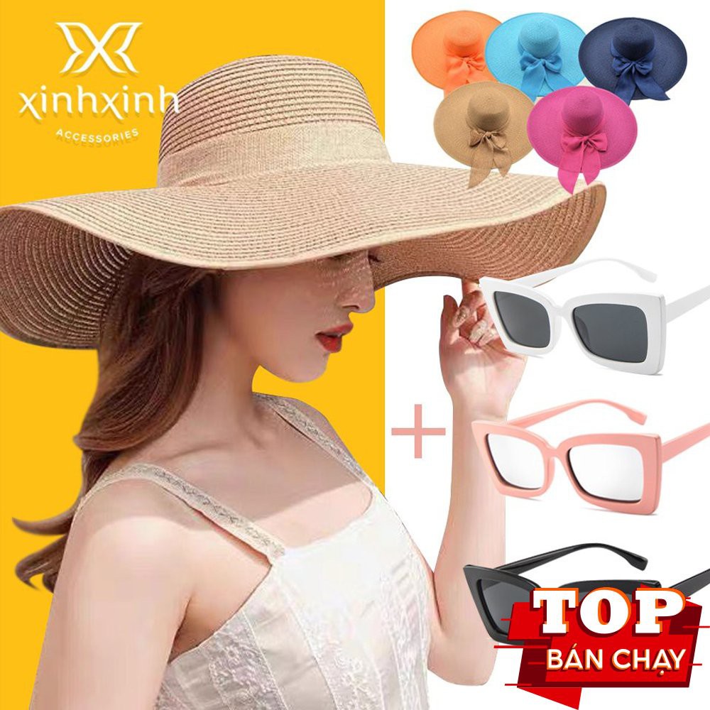 Mũ cói đi biển rộng vành , nón nơ to cao cấp đóng hộp to không hỏng form xinhxinhhp- Xinh Xinh Accessories